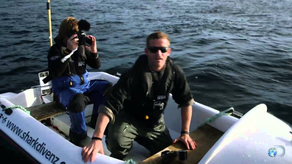 Camera aan een witte haai hangen