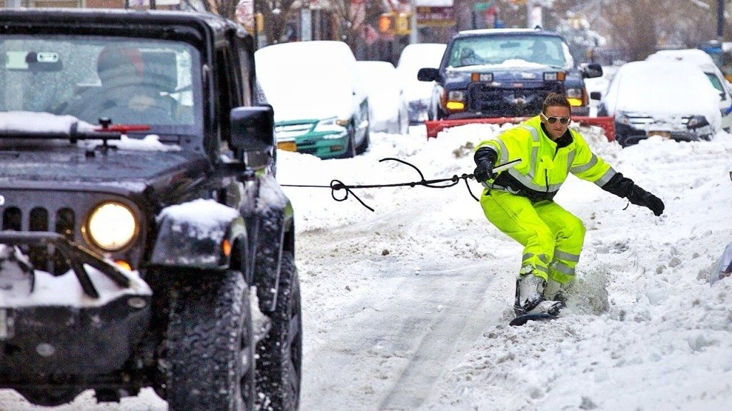 Snowboarden in New York City