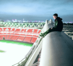 Idioten klimmen naar het dak van Emirates Stadium in Londen