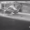 Car falling off garage in Austin, Texas.
