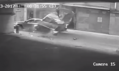 Car falling off garage in Austin, Texas.