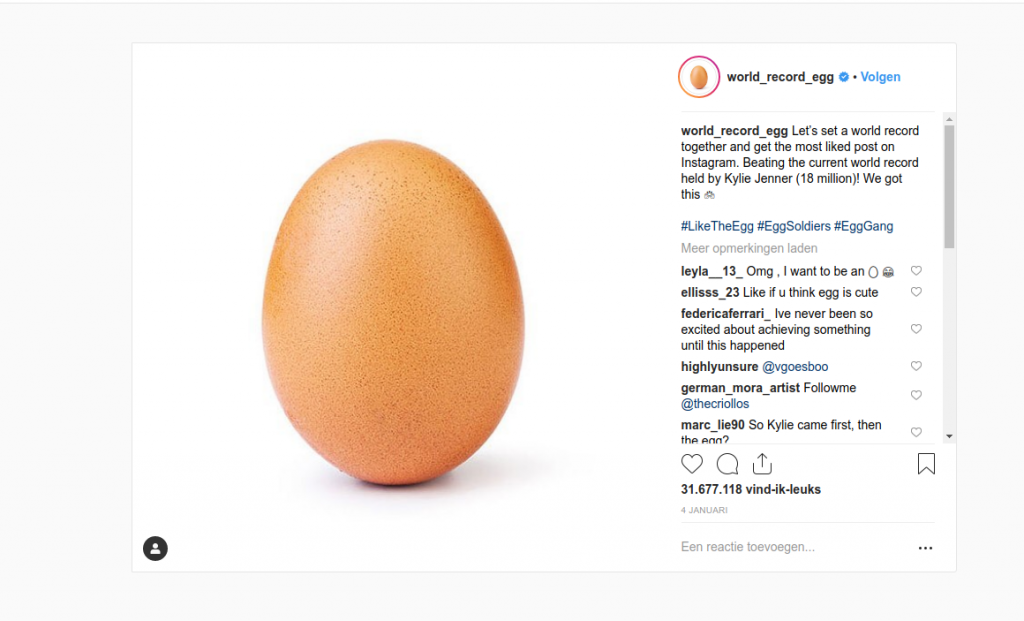 Het ei van 31 miljoen likes op Instagram