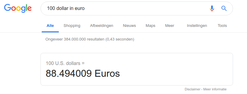 100 dollar naar euro