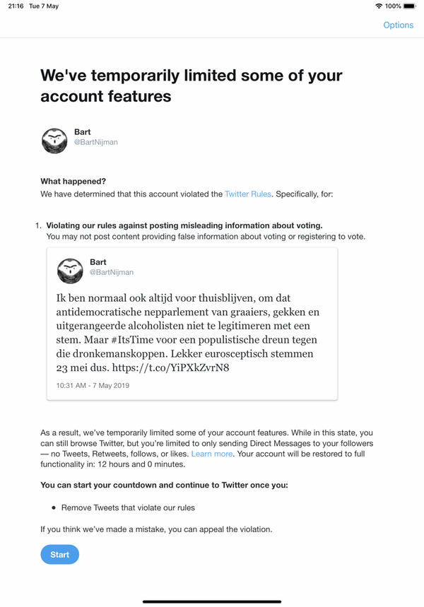 Twitter censureert Bart Nijman