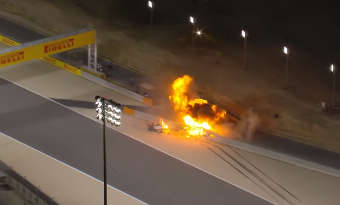 Grosjean crash Bahrein Grand Prix