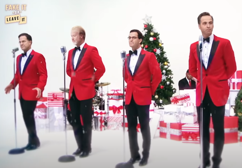 zingen Mark Rutte, Hugo de Jonge, Jaap van Dissel en Diederik Gommers het populaire White Christmas liedje